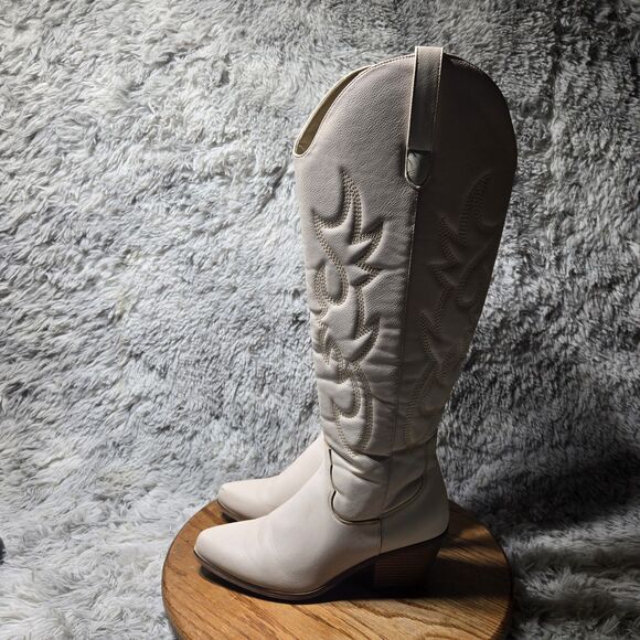 Tinstree Womens Size 8 White Western Cowgirl Boots Snip Toe Leather Knee High - Picture 1 of 9